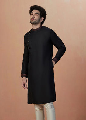 Black Side Open Plain Kurta image number 0